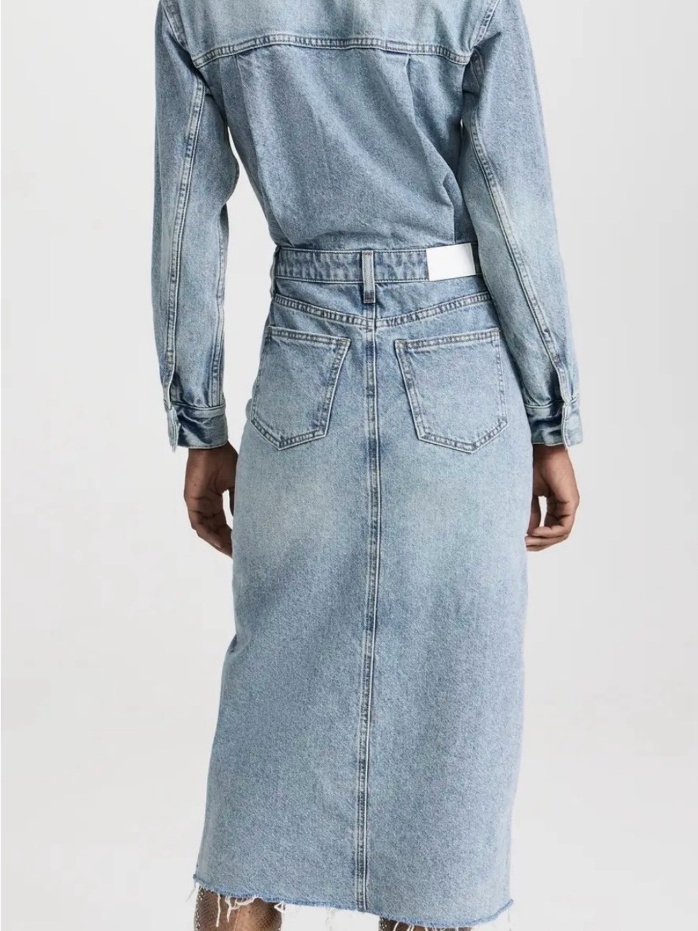 Pistola Amira Midi Dress Denim Dress Long Sleeve Maxi Frayed Hem Blue Medium - Picture 2 of 9